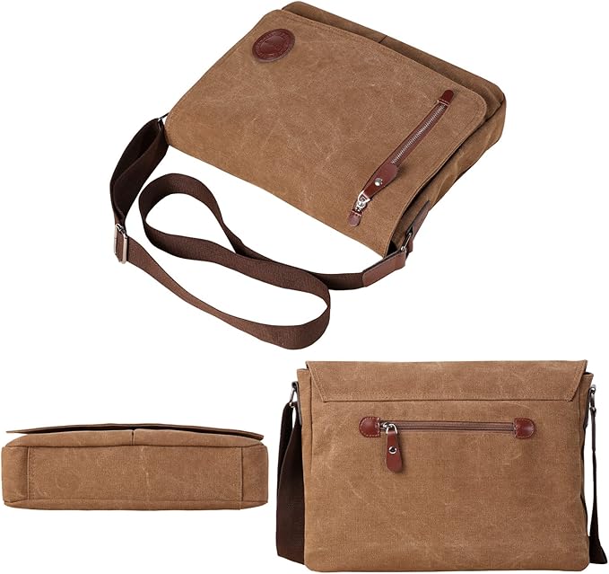 Vintage Canvas Satchel Messenger Bag for Men Women,Travel Shoulder bag 13.5" Laptop Bags Bookbag (Coffee)
