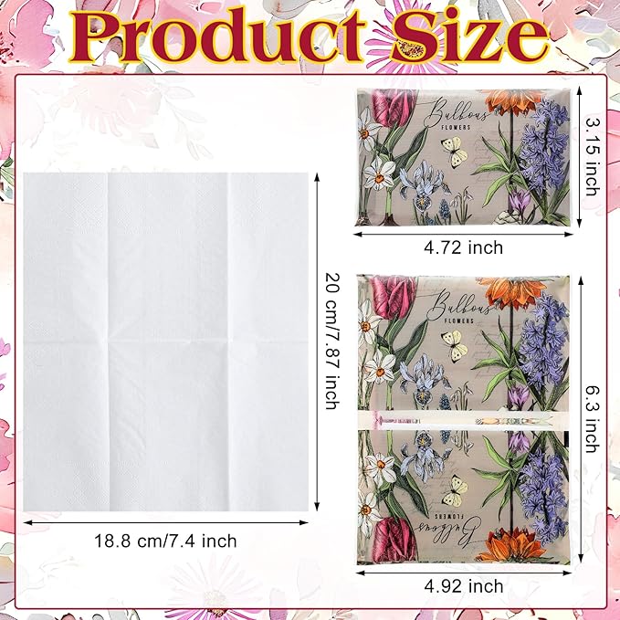 PerKoop 100 Pack Pocket Tissues Travel Slim Packs Small Facial Tissues Wallet Size Toilet Paper for Travel Guest Wedding Supplies, 4 Styles(Retro Floral)