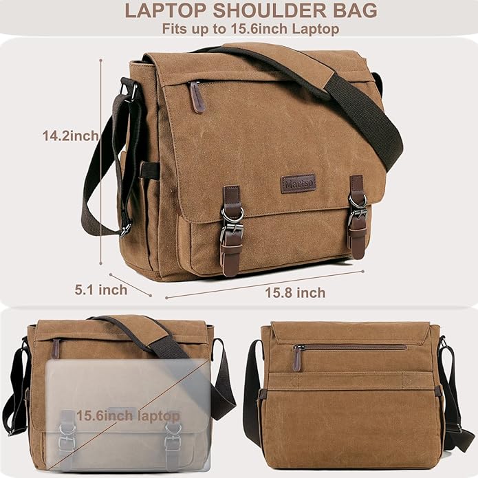 Canvas Messenger Bag for Men Women,Travel Satchel Shoulder bag 15.6 Inch Laptop Bag briefcase Business