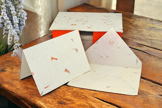 Kathmandu Valley Co. Nepali Cherish Greeting Card & Envelope Deluxe Box Set with Handmade Lokta Paper from Nepal, 25 Cards (Marigold)