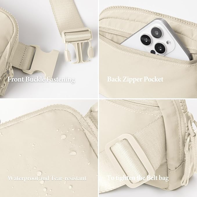 ODODOS Unisex Mini Belt Bag with Adjustable Strap Small Fanny Pack for Workout Running Traveling Hiking, Eggshell