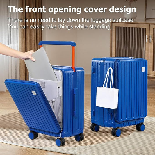 Joyway Hardshell Carry on Luggage with Front Pocket, Lightweight Hardside 20 Inch Suitcase with Spinner Wheels and TSA Lock (Blue, Carry on Luggage-20 Inch)