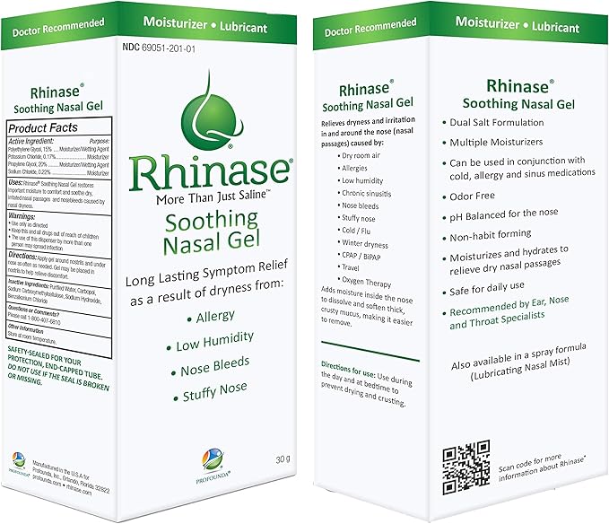 Rhinase Allergy Relief Lubricating Nasal Gel – Steroid Free, Dual Wetting Agent & Salt Formulation (1 oz.) for Nasal Dryness Nosebleeds Saline Gel for Nose…