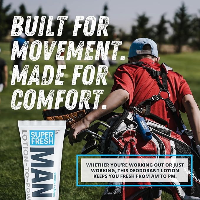 Super Fresh Ball Deodorant Powder Lotion Comfort Cream for Man Parts Groin Butt and Body Hygiene Controls Odor Stops Chafing and Itch Absorbs Sweat Aluminum Free Formula in 4 oz Twin Pack