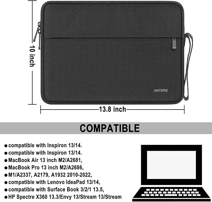 Laptop Case 13.3 Inch, Shockproof Protective Traveling Carrying Computer Sleeve Compatible with MacBook Air 13.3 inch/MacBook pro 14 inch, Compatible for HP, Dell, Laptop Bag with Pocket, Black