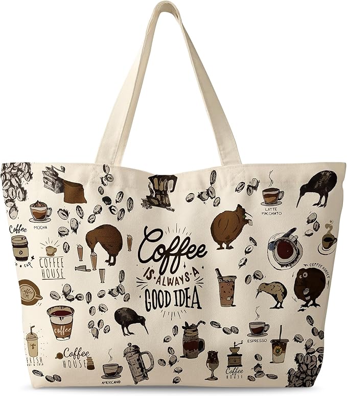 Large Tote Bag for Women - Canvas Tote Bag with Zipper Aesthetic Reusable Shoulder Bag for Gym, Travel, Work