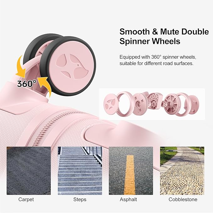 MGB 20 Inch Expandable Carry On Luggage with Wheels PC Hard Shell Suitcase Top Opening Travel Luggage Suitcases for Woman Men Gifts (Pink)