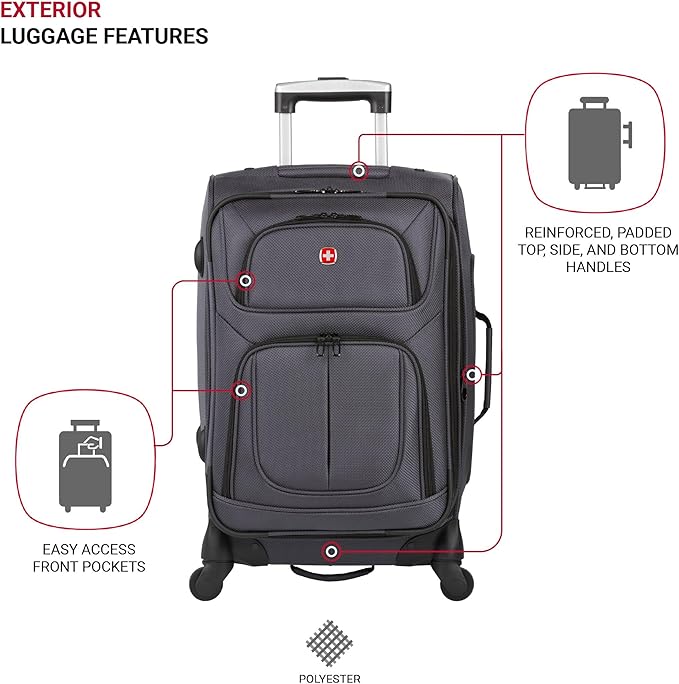 SwissGear Sion Softside Expandable Luggage with Spinner Wheels, Dark Grey, 2-Piece Set (21/25)