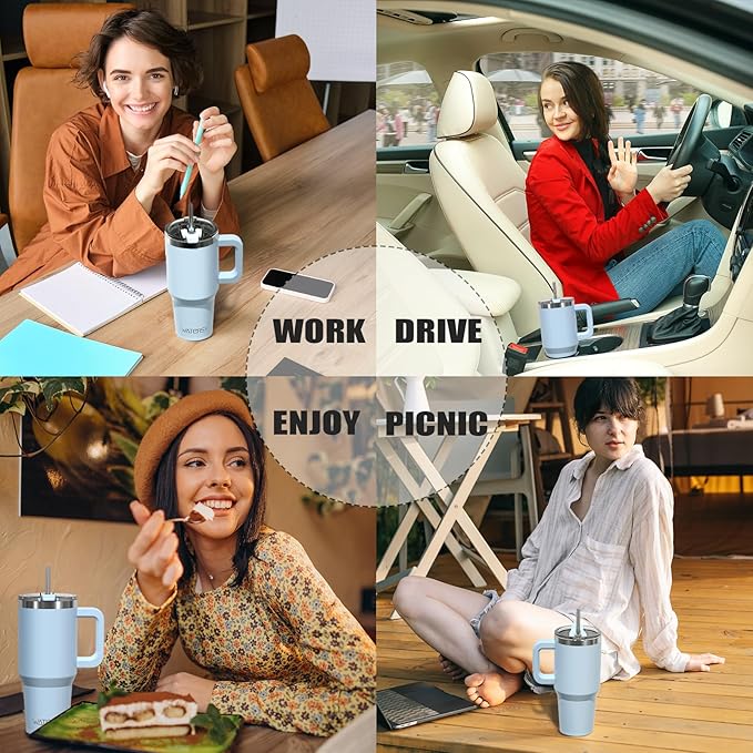 20 oz Tumbler with Handle,Tumbler with Lid and Straw,Double Wall Insulated Cup Stainless Steel Travel Mug(Cold for 34 Hours),Water Bottle for Iced Tea,Coffee,Cold Beverages(Blue)