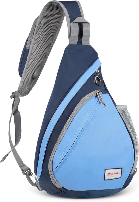 ZOMAKE Sling Bag,Small Crossbody Sling Backpack,Water Resistant Shoulder Daypack for Travel,Anti Thief Chest Bag for Hiking(Navy Blue,Azure)