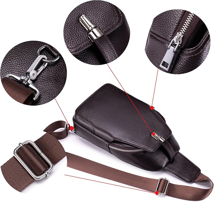 KPYWZER Vintage Leather Sling Bag Backpack for Men Crossbody Shoulder Chest DayPack Backpacks