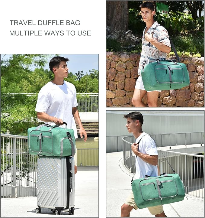 Dimayar 40L Travel Duffle Bag for Men Women - Foldable Duffel Bag with Shoes Compartment - Overnight Bags Waterproof & Tear Resistant(Forest Green)