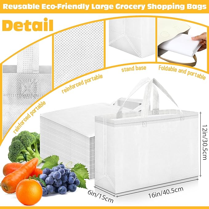 Windyun Reusable Grocery Bags Large Non Woven Shopping Bags with Handles Foldable Portable Tote Bulk, 16x6x12 Inch