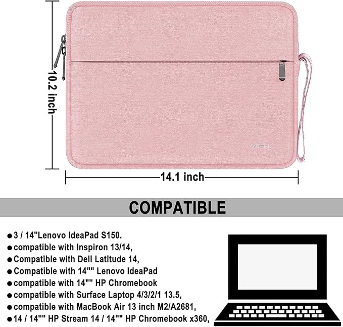 Laptop Sleeve 14 Inch, Water Resistant Traveling Computer Cover with Handle, Shockproof Protective Carrying Laptop Bag Compatible for 14 Inch MacBook Air/Pro, HP, Dell, Lenovo, Pink