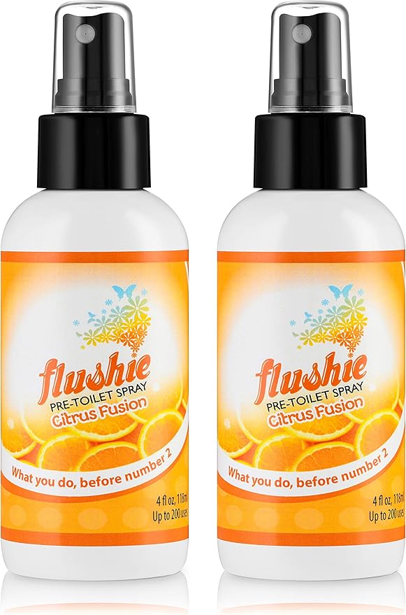 Flushie Pre-Toilet Spray for Poop Travel Size Toiletries Bathroom Spray for Poop Spray for Toilet Deodorizer Traveling Essentials Poop deodorizer Poop Odor eliminator 4oz (Citrus, 4 Pack)