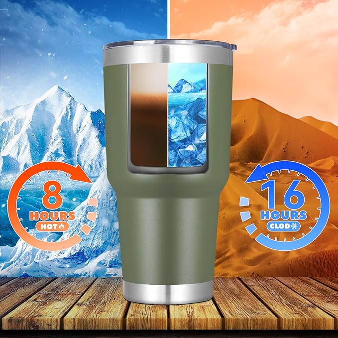 DOMICARE 30 oz Tumbler with Lid and Straw, Stainless Steel Tumblers Bulk, Insulated Vacuum Double Wall Travel Coffee Mug, Durable Powder Coated Tumbler Cups (Army Green, 8)