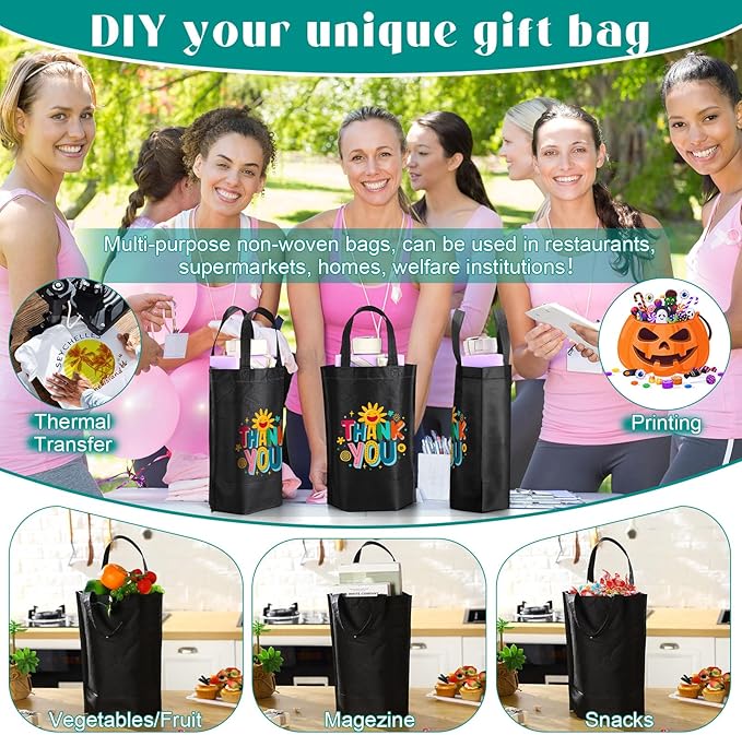 Windyun Reusable Grocery Bags Large Non Woven Shopping Bags with Handle Foldable Portable Tote Carryall Bulk 11.8x6x13.8 Inch