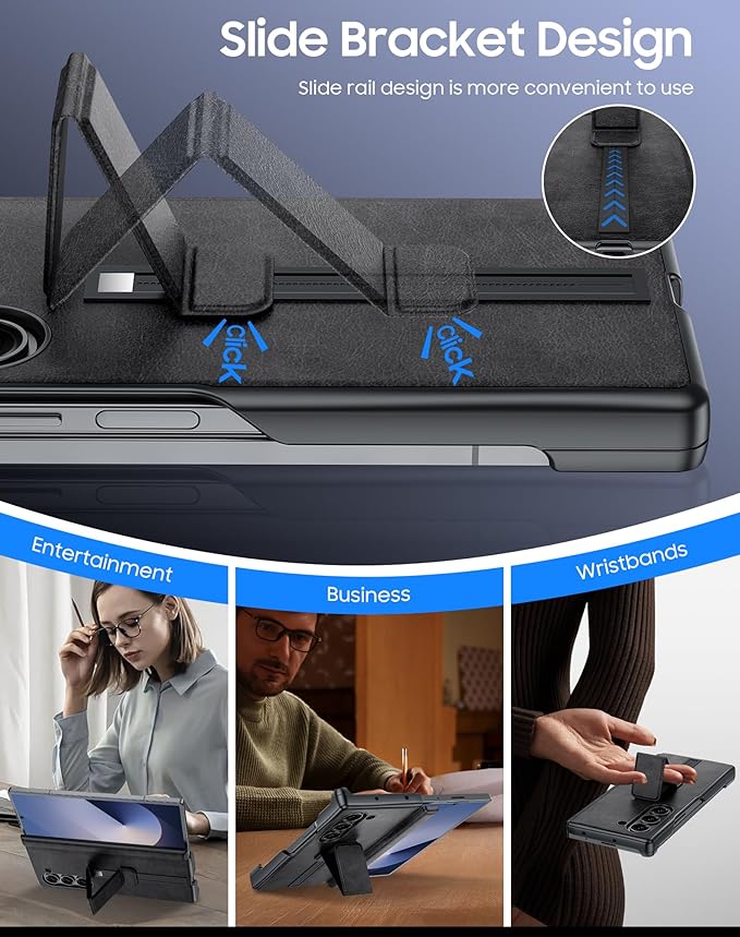 for Samsung Galaxy Z Fold 6 Case with Hand Strap & Kickstand & Hinge Protection, Ultra Slim Skin Feel Pattern Printing Full Body Shockproof Phone Case for Z Fold 6, No Screen Protector (Vintage Black)