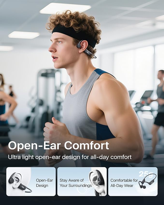 Bone Conduction Headphones, Open Ear Headphones Bluetooth 6.0 with Mic, 10H Playtime,Waterproof Sports Headphone Suitable for Running,Cycling, Outdoor Sports