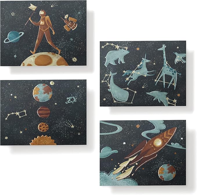 Twigs Paper 12 pcs Space Themed Note Card Set - Assorted Greeting Cards for Every Occasion with Envelopes Included - Cute and Unique Designs - Bulk Stationery Pack - 5.5 x 4.25 Inch Eco-Friendly Paper