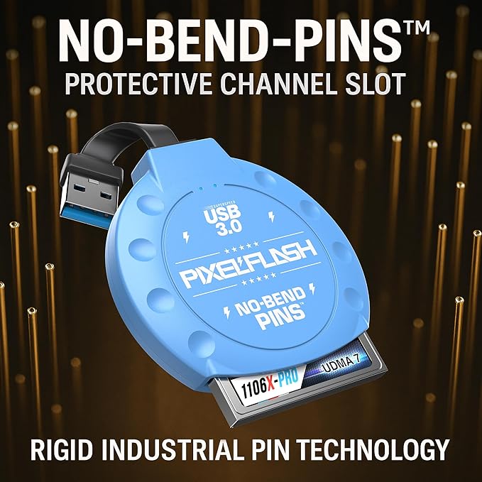 PixelFlash CF Card Reader (Blue) - Compact Flash Memory Card Adapter with Cabled USB 3.0, 5GB/s File Transfer, No-Bend Pins, Supports UDMA-7, Anti-Slip & Anti-Scratch, Compatible to Most Brands & OS