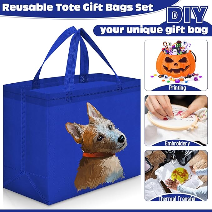 Windyun Reusable Grocery Bags Large Non Woven Shopping Bags with Handles Foldable Portable Tote Bulk, 16x6x12 Inch