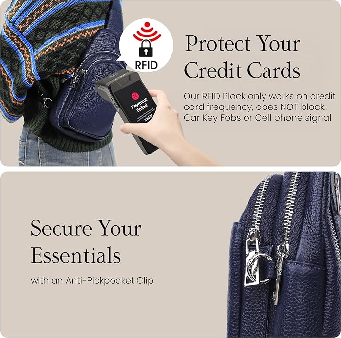 befen Genuine Leather Small Sling Bag for Women Anti-Theft Crossbody Chest Bags Fanny Packs for Travel with RFID Card Slots