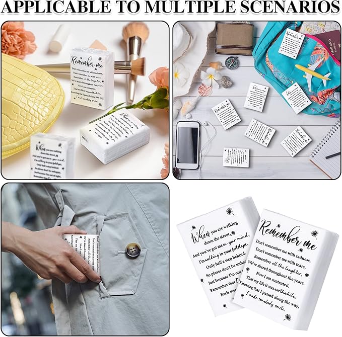Sinmoe 120 Bulk Funeral Tissues Keepsakes Memorial Facial Pocket Tissues Favors Inspirational Poem 3 Ply Mini Travel Size Tissue Packs Memorial for Guests Relatives Family