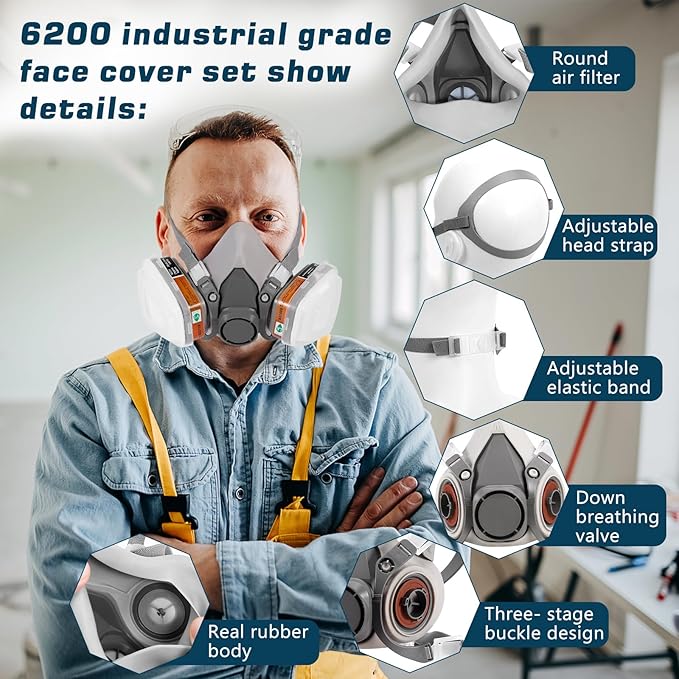 Respirator Mask, Reusable Face Respirators with Filters, Gas Masks Against Chemicals/Organic Vapor/Formaldehyde