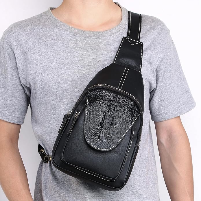 Genuine Leather Sling Bag for Men Women Backpack Chest Shoulder Satchel Crossbody Bags Casual Outdoor Daypack