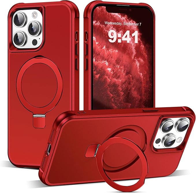 Compatible with iPhone 11 Pro Max Case with Invisible Magnetic O-Ring Stand Military-Grade Case for iPhone 11 ProMax 6.5" [Compatible with Mag-Safe][Great Grip Feeling], Red