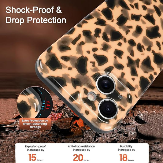 Phone Case for iPhone 15 Case White Shell Color Tortoiseshell Print TPU Slim Phone Cover for Women Girls Grily Brown Shockproof Phone Cover for iPhone 15, Tortoise Print