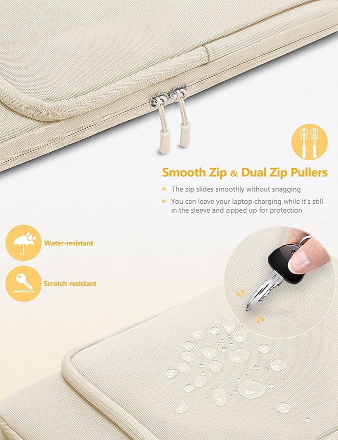 HYZUO 15-16 Inch Laptop Bag Sleeve for MacBook Pro 16 M4 M3 M2 M1 2025-2019, 15" Surface Book, Notebook Case for 15" 15.6" Dell HP Lenovo ThinkBook Asus Acer Samsung Huawei, Sand