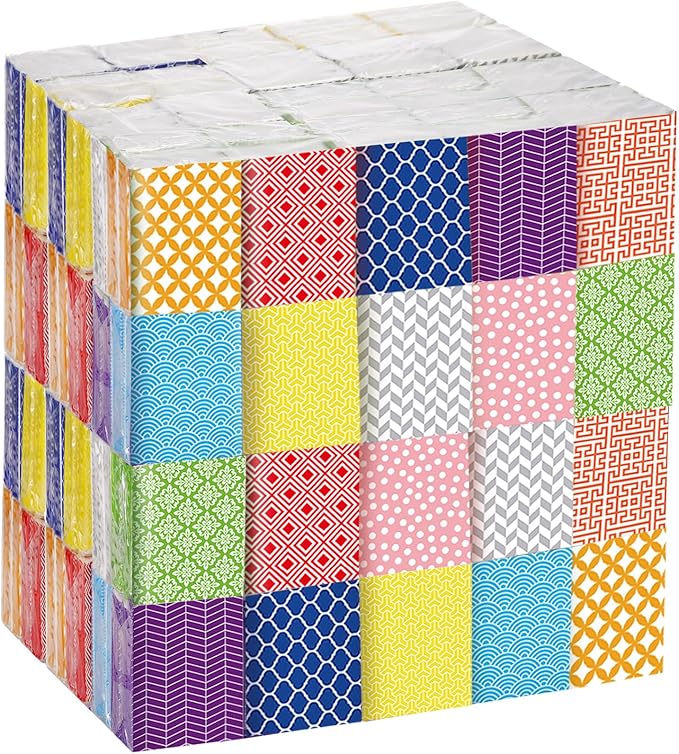 Thenshop 300 Packs Travel Tissues Bulk Geometric Designed Pocket Size Tissues, 3 Ply Paper Facial 3000 Count for Travelling Walking Weddings Graduation