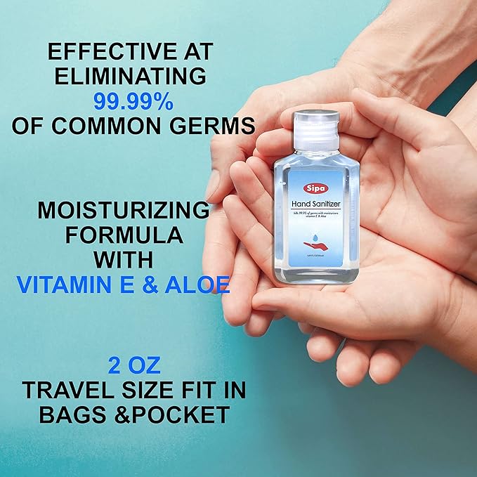 SIPA Hand Sanitizer Travel Size 2oz/ 60 ml, Flip Cap Bottle, Bulk Travel Size, Soothing Gel with Aloe and Vitamin E (Pack of 16)