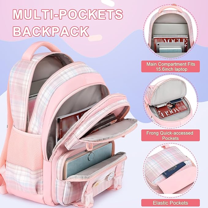 MOMUVO Girls Backpack with Lunch Box, Backpack and Lunch Box Set, Backpacks for Teen Girls Kindergarten Elementary Preschool Middle