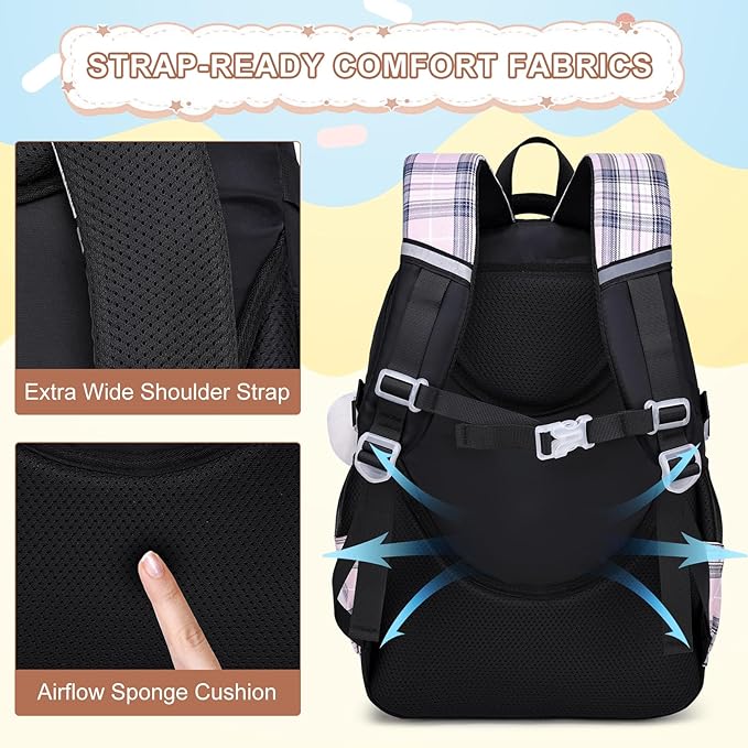 MOMUVO Backpack for Girls with Lunchbox, Kids Backpack with Lunch Box, Bookbag for Girls Kindergarten Elementary Preschool Middle School