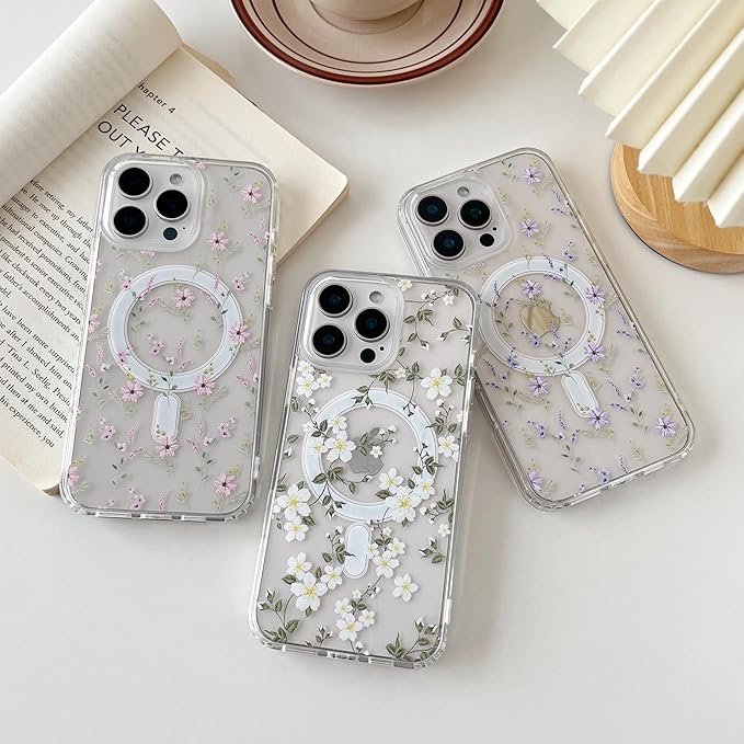 ZTOFERA for iPhone 16 Pro Max Magnetic Case Compatible with Magsafe,Aesthetic Floral Pattern Design Cute for Girl Women,Anti-Drop Protective Hard Phone Cover for iPhone 16 Pro Max-Purple Flower