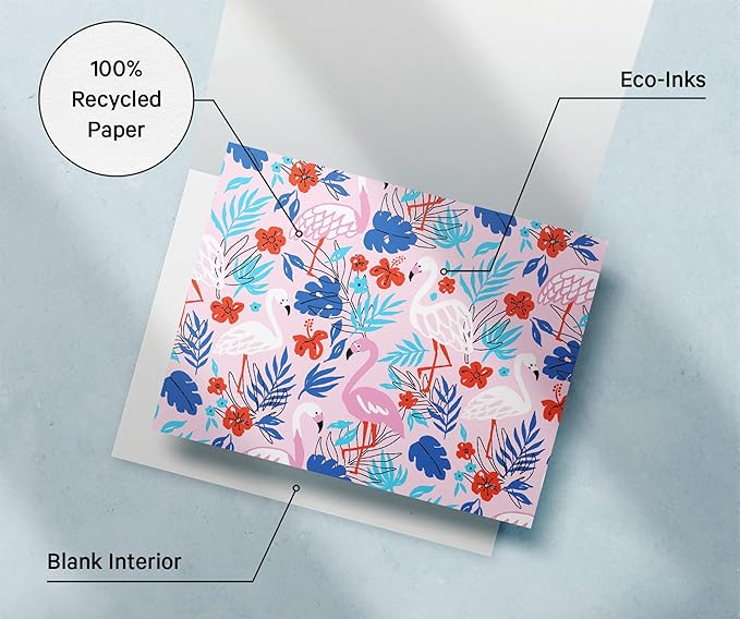 Twigs Paper - Assorted Flamingo Pattern Greeting Cards - Stationery Cards with Envelopes - Thank You Card - Blank Note Cards - Greeting Cards for All Occasions - Made in USA (5.5 x 4.25, Set of 12)