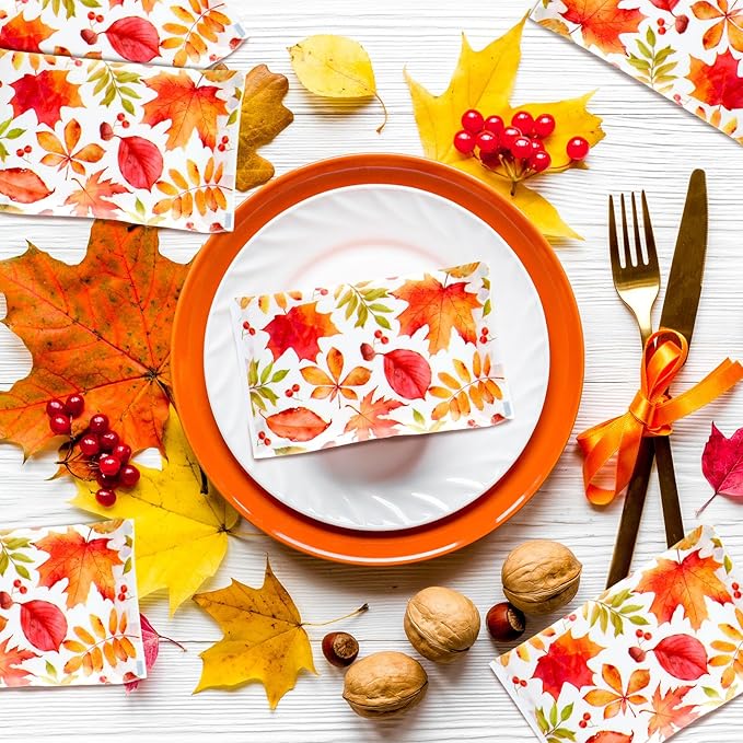 PerKoop 100 Packs Travel Size Tissues Disposable Pocket Facial Tissues Bulk for Travel Wedding Guest School Wallet Purse Home Supplies, 1000 Sheets 3 Ply(Fall Leaf)