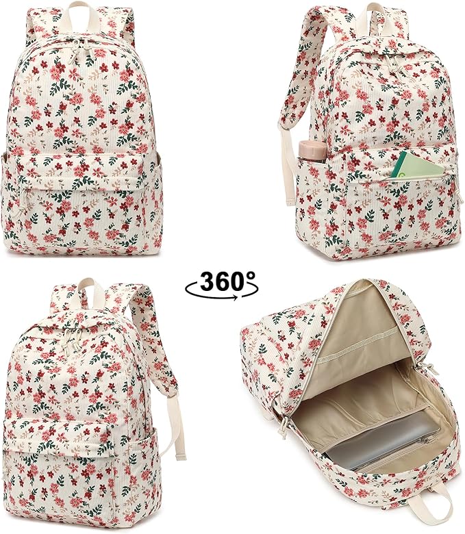 School Backpack for Teens Large Corduroy Bookbag Lightweight 15.6 inch Laptop Bag for Girls Women Casual High School College