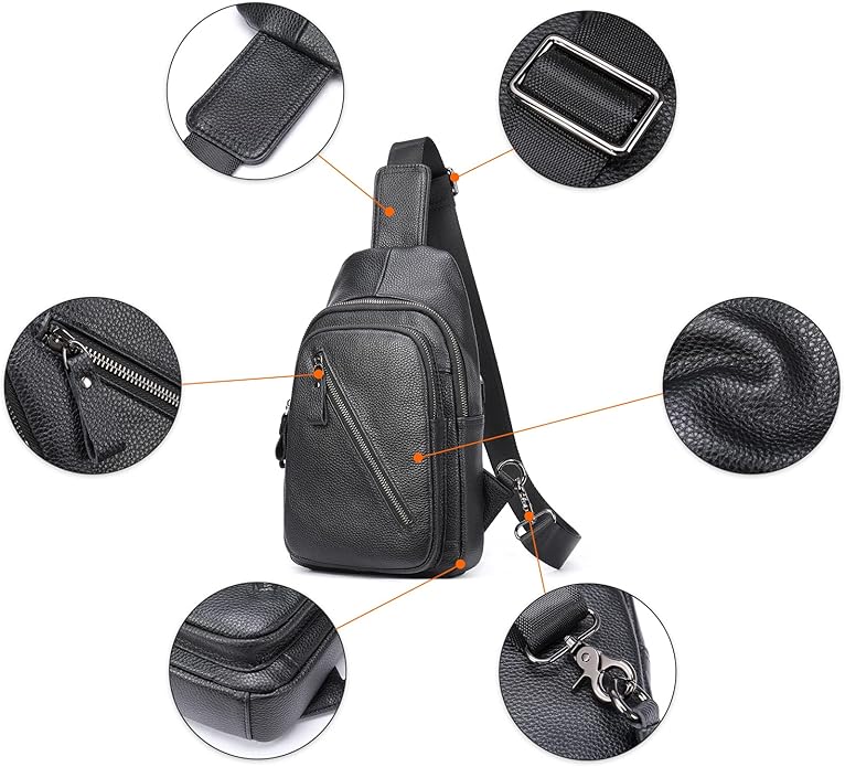 LUKZIJAES Genuine Leather Sling Bag for Men