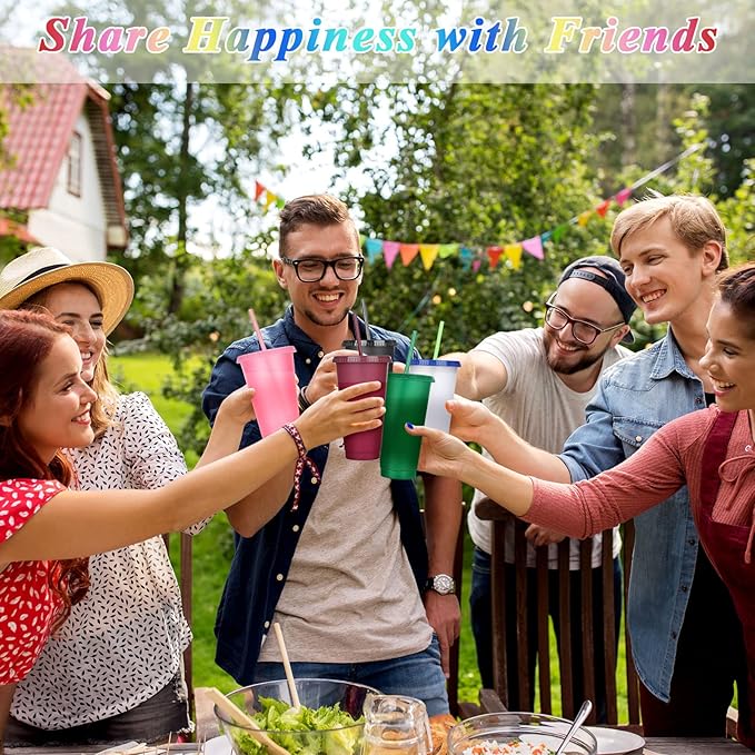 Honeydak 60 Pack Tumbler with Straw and Lid Bulk Glitter Plastic Cups Water Bottle Iced Coffee Travel Mug Reusable Party Favor Cups for Birthdays travel 24-27 oz (Shiny Color)