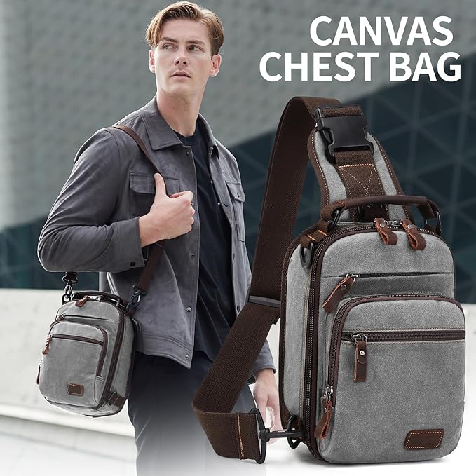 Nerlion Sling Bag for Men Waxed Canvas Crossbody Bag Chest Bag Water Resistant Shoulder Bag Casual Daypack