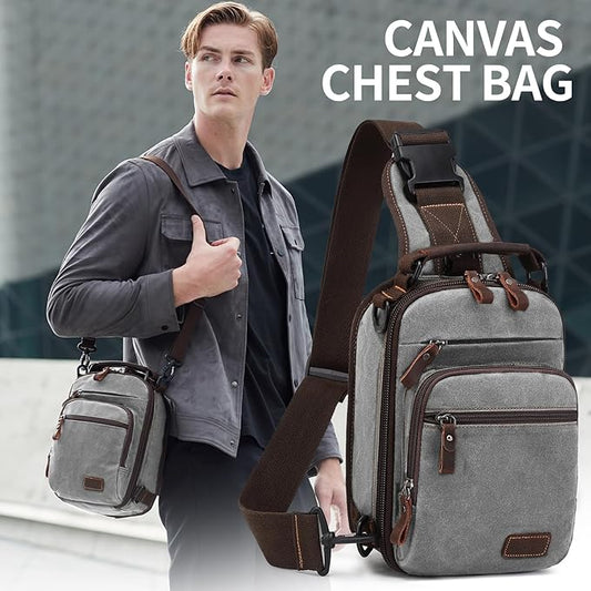 Nerlion Sling Bag for Men Waxed Canvas Crossbody Bag Chest Bag Water Resistant Shoulder Bag Casual Daypack