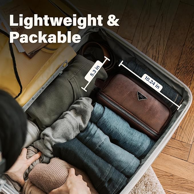 emissary Leather Men's Travel Toiletry Bag, Water Resistant Travel Bathroom Bag Men's Shaving Kit, Valentines Day Gifts for Men, Travel Kit Small Bags for Men, Shaving Bag for Travel Accessories