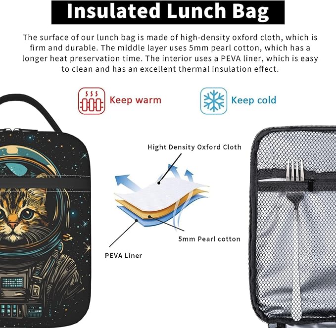 Cat Lunch Box for Women Kids Girls Men Insulated Lunch Bag Lunchbox Adults Lunch Tote Bags Reusable Cooler for Work Office School Picnic Travel