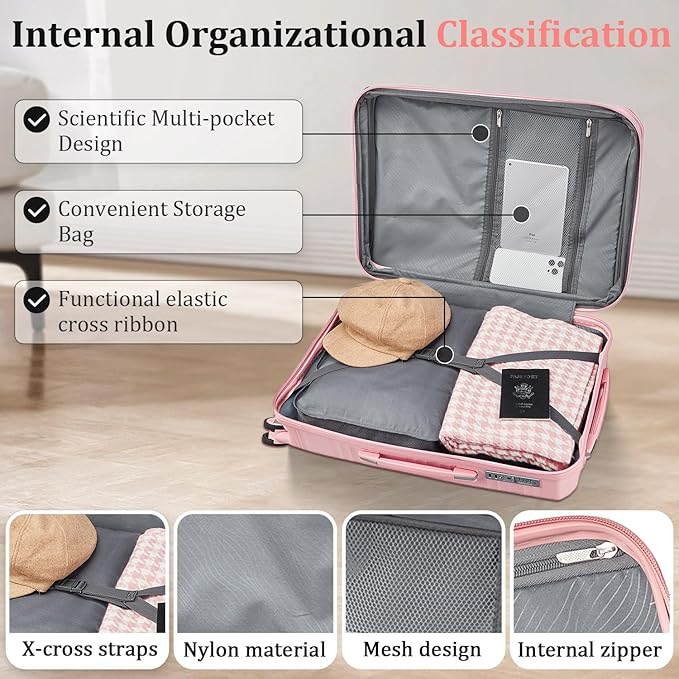 4-Piece Expandable Hardshell Luggage Set with TSA Lock (14/20/24/28) - Lightweight PP Suitcases, 360° Silent Spinner Wheels and Durable 100LB Handle for Air Travel (Pink)