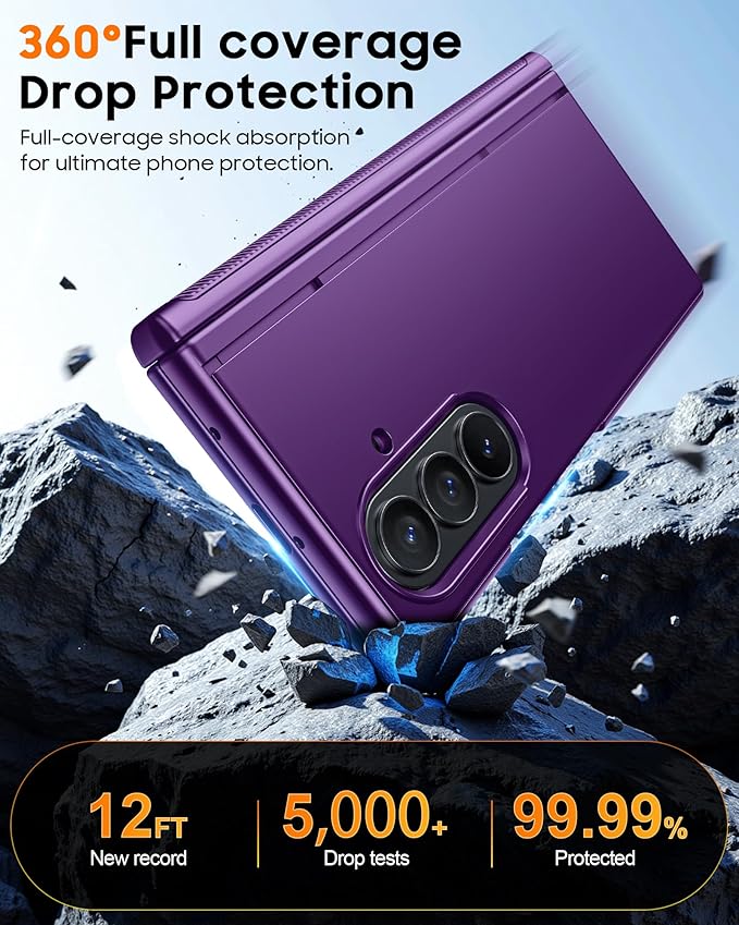 CENMASO Magnetic for Samsung Galaxy Z Fold 7 Case with Stand, Fit for Magsafe, Hinge Protection, Screen Protector, Built-in Hidden Kickstand, Slim Shockproof Phone Case for Galaxy Z Fold 7-Purple