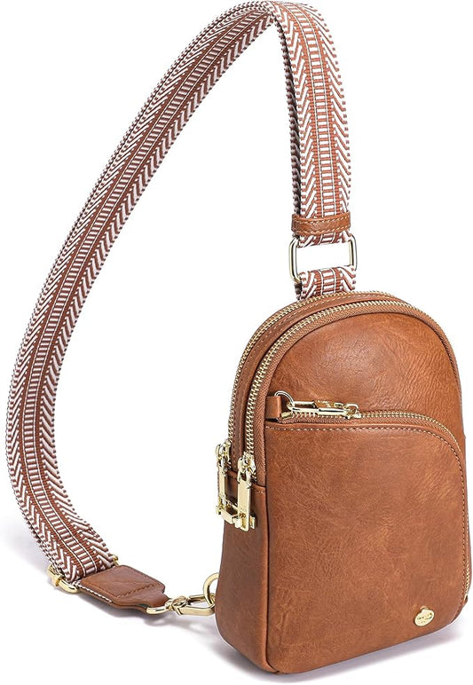 INICAT RFID Blocking Sling Bag Leather Crossbody Bags for Women Fanny Pack Cross Body for Woman Chest Bag for Travel 1.9L